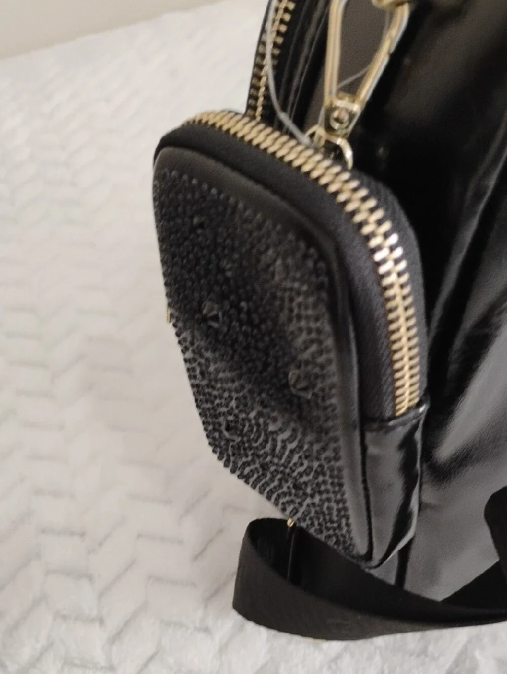 Steve Madden Black Faux Leather Mini Backpack with Gold Hardware